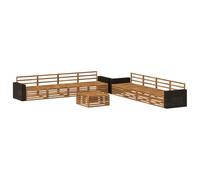 HFMDRMU Set di divani modulari per esterni, 9 pezzi, in legno massello di acacia, colore marrone, struttura a doghe stabile, per giardino e terrazza, facile da pulire con un panno umido