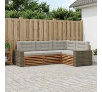 HFMDRMU Set di divani per esterni, 4 pezzi, in legno di acacia massiccio con colore naturale e cuscini grigio chiaro, design modulare per una posa flessibile in giardino o sulla terrazza