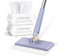 HFMLU Automatic Cloth Changing Mini Mop, 360°Rotating Automatic Cloth Changing Mop with 100Pcs Face Towels, Automatic Mini Mop, Hands-Free Mini Mop for Bathroom & Kitchen (93cm/37in,Purple)