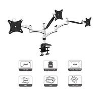 HFTEK® DS137D Bianco Supporto da tavolo per 3 Monitor TV montaggio da tavolo Supporto da scrivania desk mount bracket per schermo TFT LED LCD 15-27 pollici con VESA 75/100