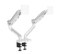 HFTEK - Supporto per monitor doppio con molla a gas con porta USB fino a 37 pollici, braccio per monitor in alluminio fino a 12 kg Supporto per schermo Girevole e inclinabile regolabile in altezza VES