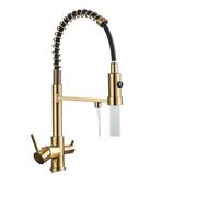 HFWRDVJCM Rubinetto da Cucina con Filtro Estraibile, 3 Vie, rubinetti for Acqua Potabile Pura, Miscelatore for Acqua purificata in Ottone a 360°, Flessibile(Brushed Gold)