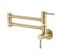 HFWRDVJCM Rubinetto di riempimento for Vaso in Ottone a Parete con Doppio snodo Braccio oscillante Foro Singolo Maniglie in Oro Spazzolato Giunti girevoli a 360 Gradi Facili