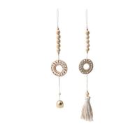 HFYRBDKSPI Campanelli a vento in legno fatti a mano con nappa, stile bohémien, carino decorazione da appendere per la casa, patio, giardino, camera da letto, beige