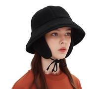 HFYRBDKSPI Cappello Invernale a Secchiello da Donna in Pile Morbido e Caldo, Cappello da Pescatore Morbido con Protezioni per Le Orecchie Rimovibili,Nero