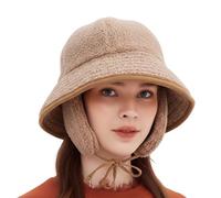 HFYRBDKSPI Cappello Invernale a Secchiello da Donna in Pile Morbido e Caldo, Cappello da Pescatore Morbido con Protezioni per Le Orecchie Rimovibili,Cachi