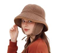 HFYRBDKSPI Cappello Invernale a Secchiello da Donna in Pile Morbido e Caldo, Cappello da Pescatore Morbido con Protezioni per Le Orecchie Rimovibili,Marrone