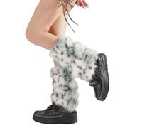 HFYRBDKSPI Coprivite in Faux Fur Fuzzy per Donne, Stampa Leopardo, Morbidi e Pelosi, Modello alla Moda per Stivali,Grigio,20cm