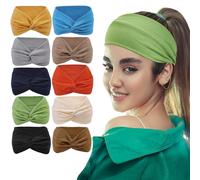 HFZRZFH 10 fasce larghe in stile bohémien, per donne e ragazze, design con nodo attorcigliato, set di grandi fasce per capelli, per sport, allenamento, yoga