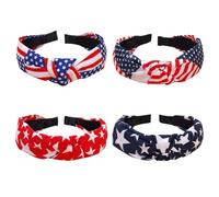 HFZRZFH 4 fasce per capelli con bandiera americana per donne e ragazze, motivo patriottico, USA, bandiera americana, stile annodato, rosso, bianco, blu, ideali per il giorno dell'indipendenza, 4
