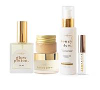 HG AESTHETICS Bee-Loved Beauty Set - Olio secco Glow Potion, 50 ml, crema idratante HoneyGlow (50 ml), scrub per labbra Honeylicious da 20 ml, siero per le labbra HeyHoney, 10 ml e gel detergente