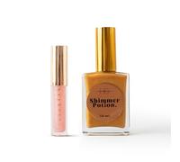 HG AESTHETICS HeyHoney, Lipolie (10 ml) + elisir di lucentezza (50 ml) | Duo idratante per labbra e pelle brillanti (bagliore dorato + fragola)