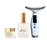 HG AESTHETICS Set Glow and Lift | Dispositivo di sollevamento viso e collo, olio secco multiuso 50ml e crema idratante in ceramica al miele con SPF 15 50 ml | Routine completa per la cura della pelle