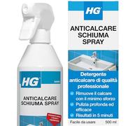 HG Anticalcare Schiuma Spray, Detergente per Bagno e Doccia, 500ml | Spray anticalcare rapido per bagno e box doccia: schiuma aderente su rubinetti, lavandini e piastrelle contro il calcare