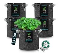 HG Power Sacco da Giardino 20L (15L + 33% Volume Extra), 5 Pezzi, Vaso in Tessuto con 20m di Filo per Piante, Ø30cm, Altezza 30cm - Tessuto Non Tessuto 350g/m²