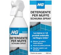 HG Schiuma Spray Detergente per Muffe, Antimuffa per Muri Interni, 500m | Spray antimuffa per fughe e muri interni ed esterni: schiuma a basso odore; agisce sulle macchie in circa 30 minuti
