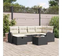 HGBNMER Moderno set di divani da esterni, 7 pezzi, con cuscini, in polyrattan, colore nero e crema, design modulare con cuscini in poliestere e scomparti nascosti per il giardino