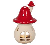HGD - Portacandele a forma di fungo in terracotta, 20,3 cm, decorazione autunnale e invernale, effetto foresta delle fiabe fatto a mano, luce calda, idea regalo