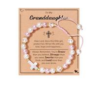 HGDEER Regalo di compleanno per ragazze, braccialetto regolabile con perle bianche rosa e croce per ragazze, figlia, nipote, nipote, Misura unica, Metallo, Nessuna pietra preziosa