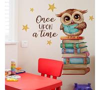 HGDESIGN® Graz Design - Adesivo da parete con gufo sul libro, per cameretta dei bambini, studio, soggiorno, camera da letto, bambino, ragazza, autoadesiva, decorazione da parete (A)