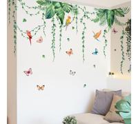 HGDESIGN® Graz Design - Adesivo da parete, motivo: piante verdi, foglie da appendere, uccello, soggiorno, camera da letto, corridoio, decorazione da parete (A)