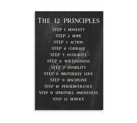 HGETJOHXEM Alcoholics Anonymous 12 Steps Poster, Principles for Recovery, Inspirational Sobriety Wall Art, Gift for Recovery Anniversary, Home and Office Decor(Framed,08x12inch(20x30cm))