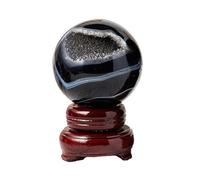 HGETJOHXEM Black Agate Crystal Ball Feng Shui Crystal Ball Crystals Decorative Sphere with Wooden Stand for Divination Balance Yoga Decoration,A,60~70mm