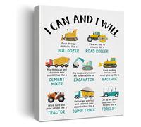HGETJOHXEM Construction Trucks Wall-Art Affirmations Nursery Decor Playroom Canvas Print for Boys Room Educational Toddler Gift(Framed,16x24inch(40x60cm))