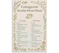 HGETJOHXEM Cottagecore Sunday Home Reset Poster Cleaning Meal Prep Guide Cozy Canvas Wall-Art for Living Room Bedroom Decor(Unframed,16x24inch(40x60cm))