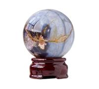 HGETJOHXEM Crystal Wood Grain Agate Crystal Ball Gemstone Ball Sculpture Figurine with Wooden Stand Home Office Stone Feng Shui Ball Ornaments