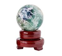 HGETJOHXEM Crystals Ball, Feather Fluorite Crystal Ball with Wooden Stand Magic Crystal Sphere for Divination Yoga FengShui Decoration,7~8cm