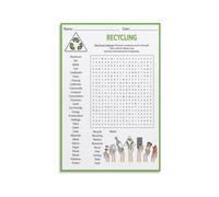 HGETJOHXEM Environmental Science Recycling Word Search Educational Poster Classroom Homeschool Wall-Art Decor Earth Day Activity Print(Framed,12x18inch(30x45cm))