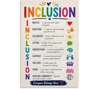 HGETJOHXEM Inclusion Diversity Classroom Decor Poster Counselor Office Wall-Art Canvas Print Inspirational Kindness Educational(Framed,12x18inch(30x45cm))