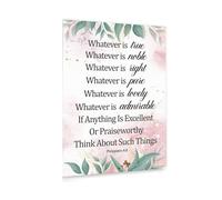 HGETJOHXEM Inspirational Bible Verse Wall Art - Philippians 4:8 Whatever is True Scripture Canvas Poster, Motivational Print for Christian Living Room Bedroom Decor (Unframed,12x18inch(30x45cm))