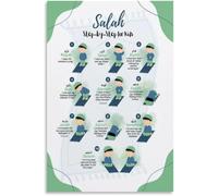 HGETJOHXEM Learn How to Perform Salah Islamic Prayer Guide Poster Canvas Wall-Art for Living Room Bedroom Decor Muslim(Framed,16x24inch(40x60cm))