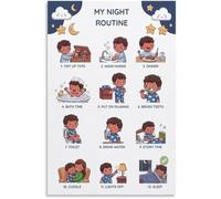 HGETJOHXEM Night Routine Chart for Bedtime Visual Schedule Poster Autism ADHD Canvas Wall-Art Bedroom Decor(Framed,08x12inch(20x30cm))