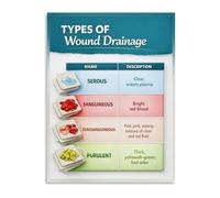HGETJOHXEM Nursing Wound Care Poster Terminology and Drainage Types Reference Guide Educational Canvas Wall-Art for Clinical Classroom and Office Decor(Framed,16x24inch(40x60cm))