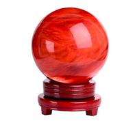 HGETJOHXEM Red Crystal Ball Sphere Melting Quartz Crystal Gemstone with Stand,Polished Carved Stone Figurine for Office Desk Top Home Decor Feng Shui,10cm/3.9in