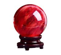 HGETJOHXEM Red Crystal Ball with Wooden Stand Smelting Quartz RedCrystal Gemstone Ball Sphere for Feng Shui Divination Sphere Home Decoration Gift,15cm