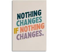HGETJOHXEM Retro Inspirational Poster - Nothing Changes If Nothing Changes Canvas Wall Art, Vintage Style Print for Living Room or Workspace(Framed,12x18inch(30x45cm))