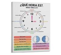 HGETJOHXEM Spanish Telling Time Educational Poster What Time Is It Language Learning Chart Canvas Print Wall-Art for Classroom Homeschool Decor(Unframed,16x24inch(40x60cm))