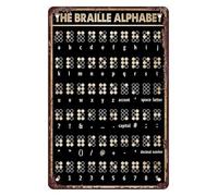 HGETJOHXEM Tactile Reading Metal Tin Sign Braille System Educational Chart Reference Guide for Classroom Library Office Decor 8 X 12 inch