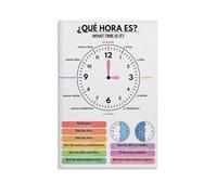 HGETJOHXEM Telling Time Spanish Language Educational Poster What Time Is It Teaching Tool Classroom Decor Canvas Wall-Art for Learning(Framed,16X24inch(40X60cm))