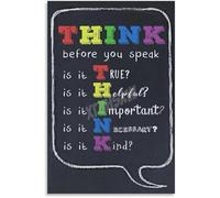 HGETJOHXEM THINK Before You Speak Poster Classroom SEL Rules Social Emotional Learning Canvas Painting Wall-Art(Framed,16x24inch(40x60cm))