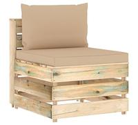 HGFDCBK Divano centrale modulare in legno di pino impregnato con cuscino, design in pallet per giardino, terrazza o soggiorno, durevole e facile da pulire, come parte di un set lounge