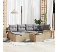 HGFDCBK Set di divani da giardino 7 pezzi con cuscini, in polyrattan beige e grigio chiaro, tavolo regolabile in altezza, scomparti portaoggetti, design moderno per terrazza e giardino