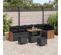 HGFDCBK Set di divani da giardino in polyrattan, 9 pezzi, con cuscino, telaio in acciaio verniciato a polvere, schienale chiuso e braccioli piatti, cuscini rimovibili per esterni, moderno