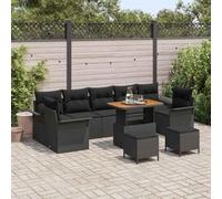HGFDCBK Set di divani da giardino in polyrattan con cuscini, 4 braccioli con vano portaoggetti e tasche idrorepellenti, 3 posti centrali, 2 sgabelli e tavolo, set modulare per esterni per terrazza