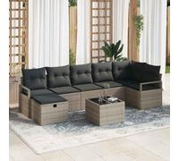 HGFDCBK Set di divani da giardino in polyrattan grigio, 8 pezzi, con cuscini e spazio nascosto, design moderno per terrazza e giardino, telaio in acciaio verniciato a polvere