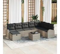 HGFDCBK Set di divani da giardino in polyrattan grigio chiaro con cuscini, set modulare per terrazza, telaio in acciaio verniciato a polvere, regolazione manuale per pavimenti irregolari